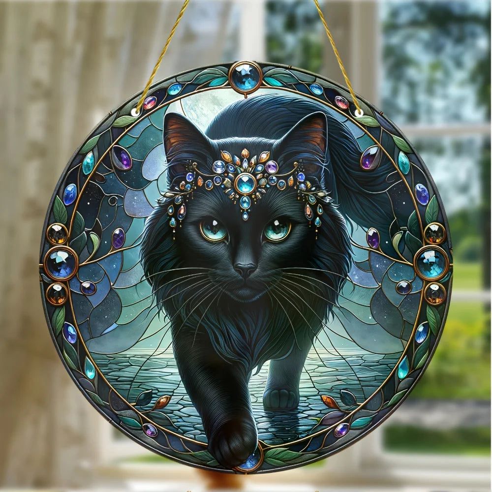 Black Cat Suncatcher Magician Cat Window Decor Witchy Suncatcher-MoonChildWorld