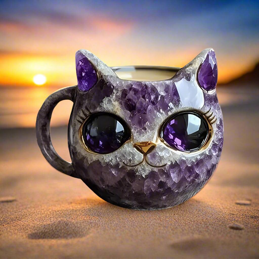 Mineral Crystal Resin Cat Coffee Cup - Creative Cat Lover Coffee Mug - Witchy Cat Mug-MoonChildWorld