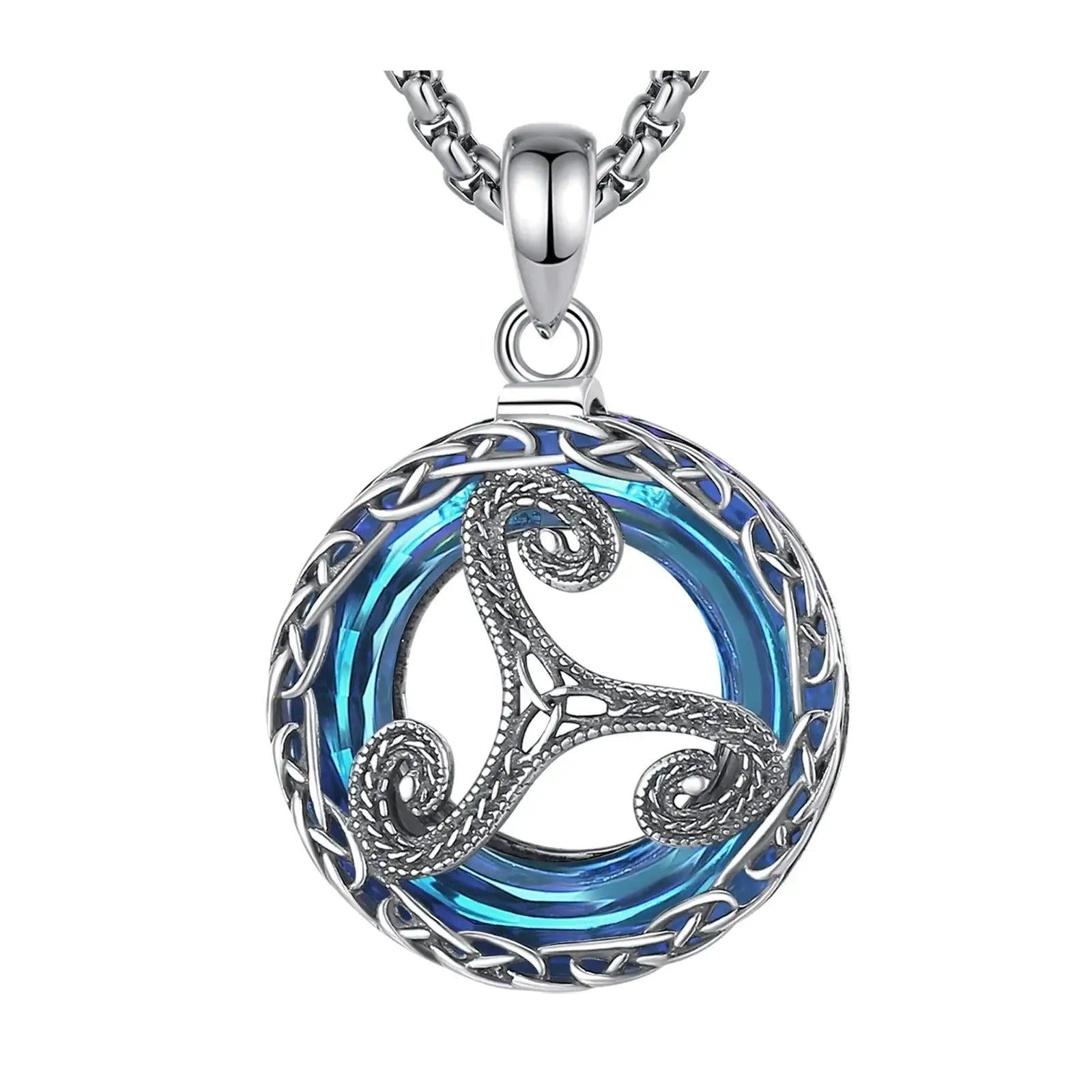 925 Sterling Silver Triskele Necklace Crystal Celtic Knot Wicca Pagan Jewelry-MoonChildWorld