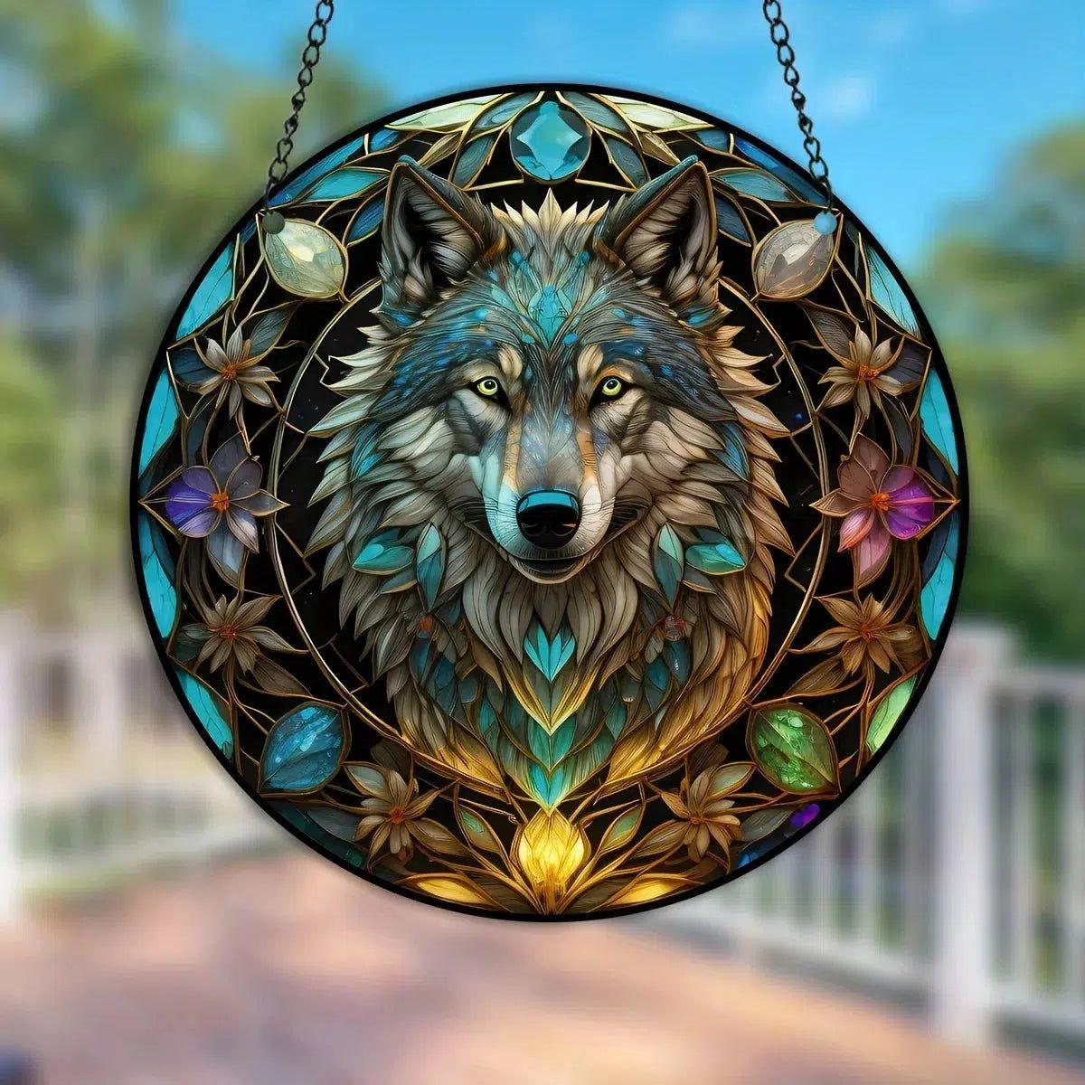 Spirit Wolf Suncatcher Witchy Acrylic Round Sign-MoonChildWorld