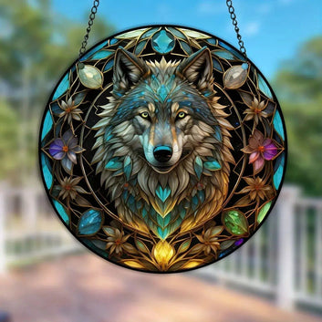 Spirit Wolf Suncatcher Witchy Acrylic Round Sign