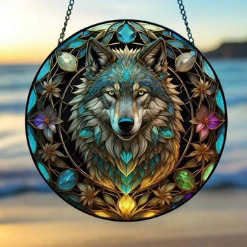 Spirit Wolf Suncatcher Witchy Acrylic Round Sign-MoonChildWorld