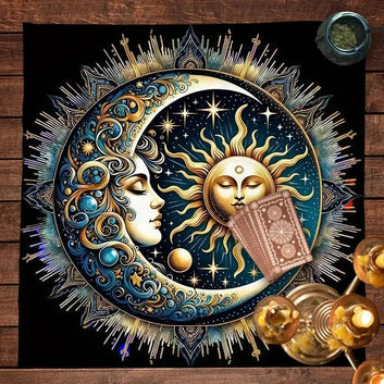 Celestial Sun And Moon Tarot Cards Table Cloth Wicca Altar Cloth Pagan Altar Supplies