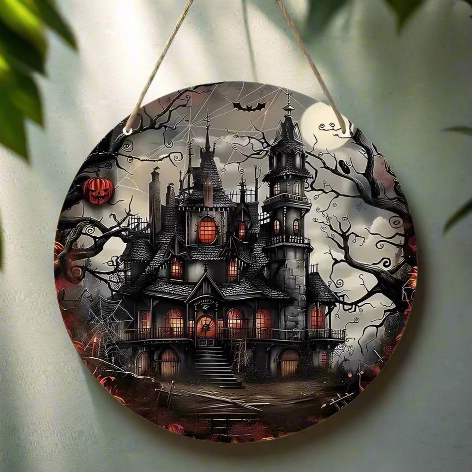 Gothic Haunted House Wooden Sign Witchy Hanging Sign for Halloween-MoonChildWorld