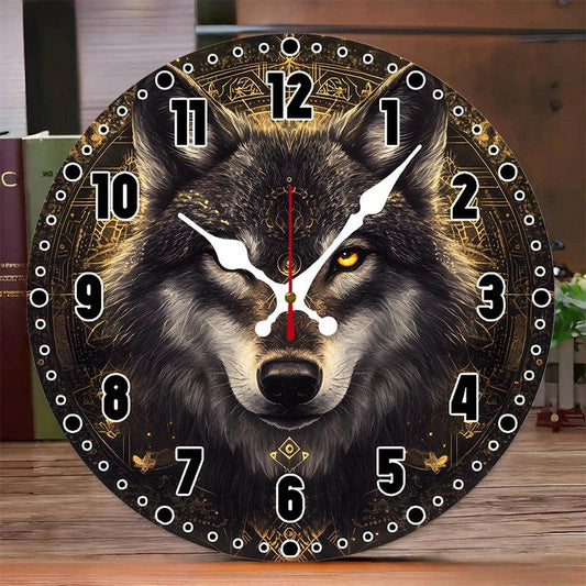 Mystic Wolf Wooden Wall Clock
