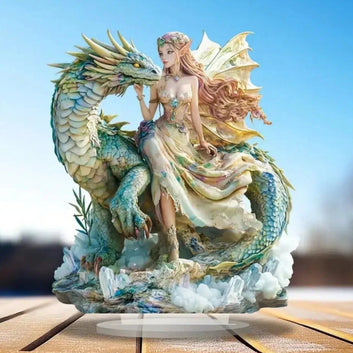 Fairy Elf & Dragon 2D Flat Acrylic Table Ornament Pagan Elves Desk Ornament Wicca Home Decor