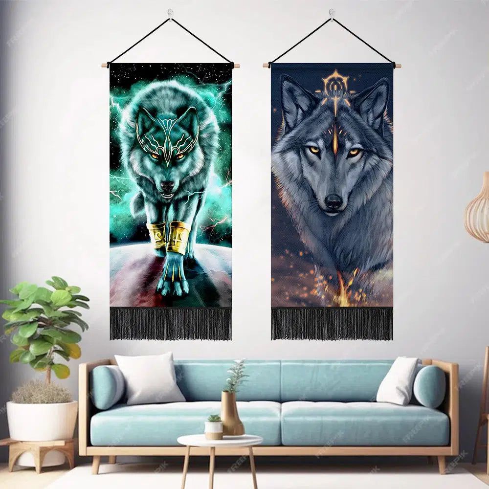 Boho Wolf Tapestry Wall Hanging Spirit Animals Tapestry-MoonChildWorld