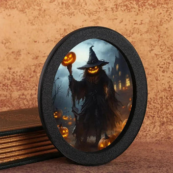 Headed Wizard Wooden Oval Frame - Gothic Witch Oval Wall Art - Halloween Wall Decoration