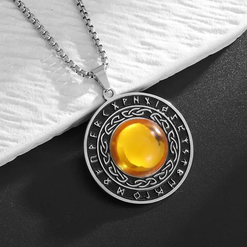 Yellow Gemstone Celtic Knot Nordic Rune Necklace Amulet Jewelry-MoonChildWorld