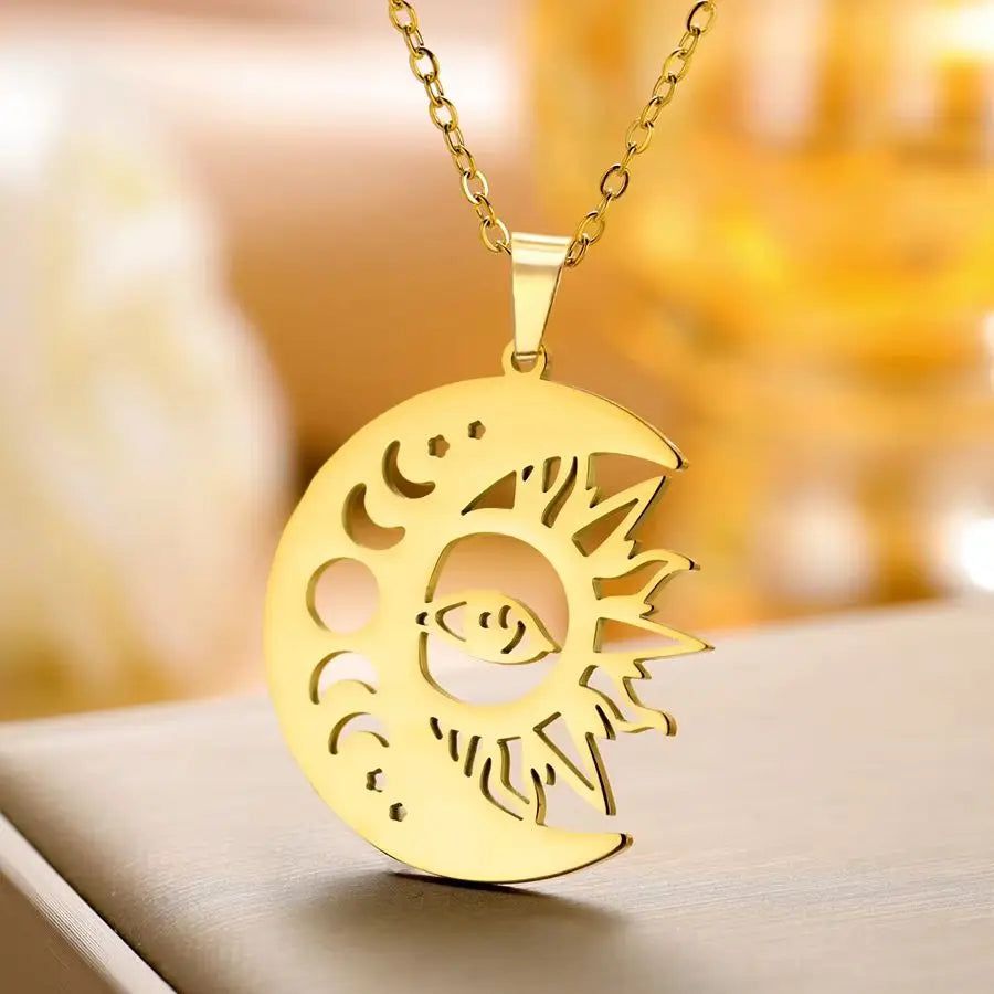 Wicca Sun and Moon Phase Necklace Crescent Moon Jewelry-MoonChildWorld