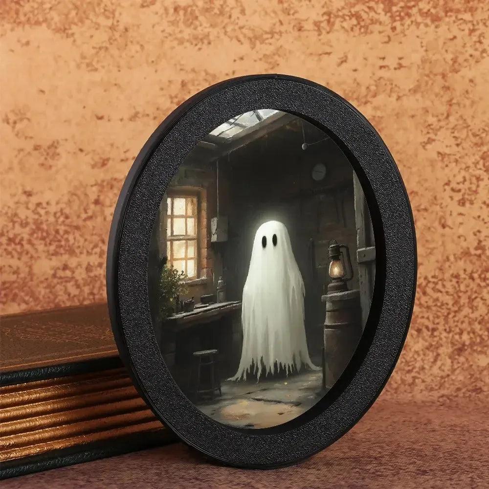 Cute Ghost Spooky Wooden Oval Frame - Gothic Oval Wall Art - Halloween Wall Decoration-MoonChildWorld