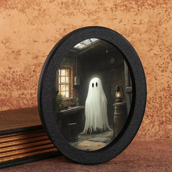 Cute Ghost Spooky Wooden Oval Frame - Gothic Oval Wall Art - Halloween Wall Decoration