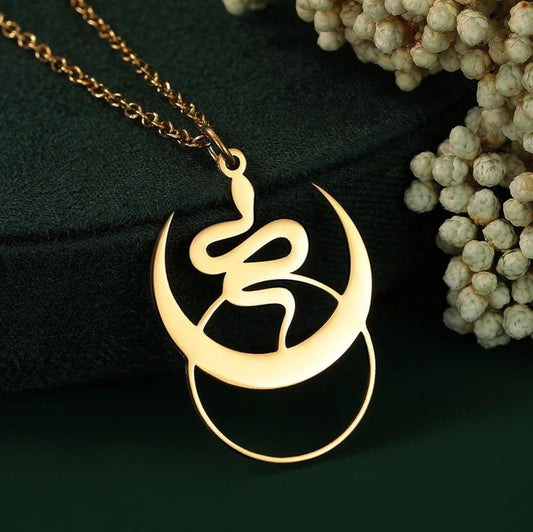 Crescent Moon and Snake Necklace Witchy Jewelry