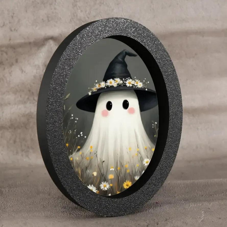 Cute Ghost Witchy Wooden Oval Frame - Gothic Oval Wall Art for Spooky Halloween Home Decor-MoonChildWorld