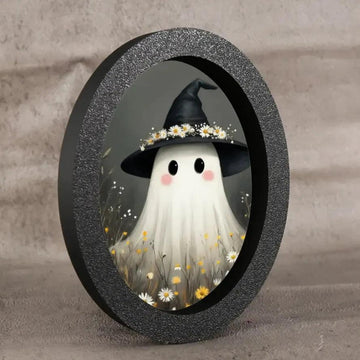 Cute Ghost Witchy Wooden Oval Frame - Gothic Oval Wall Art for Spooky Halloween Home Decor-MoonChildWorld