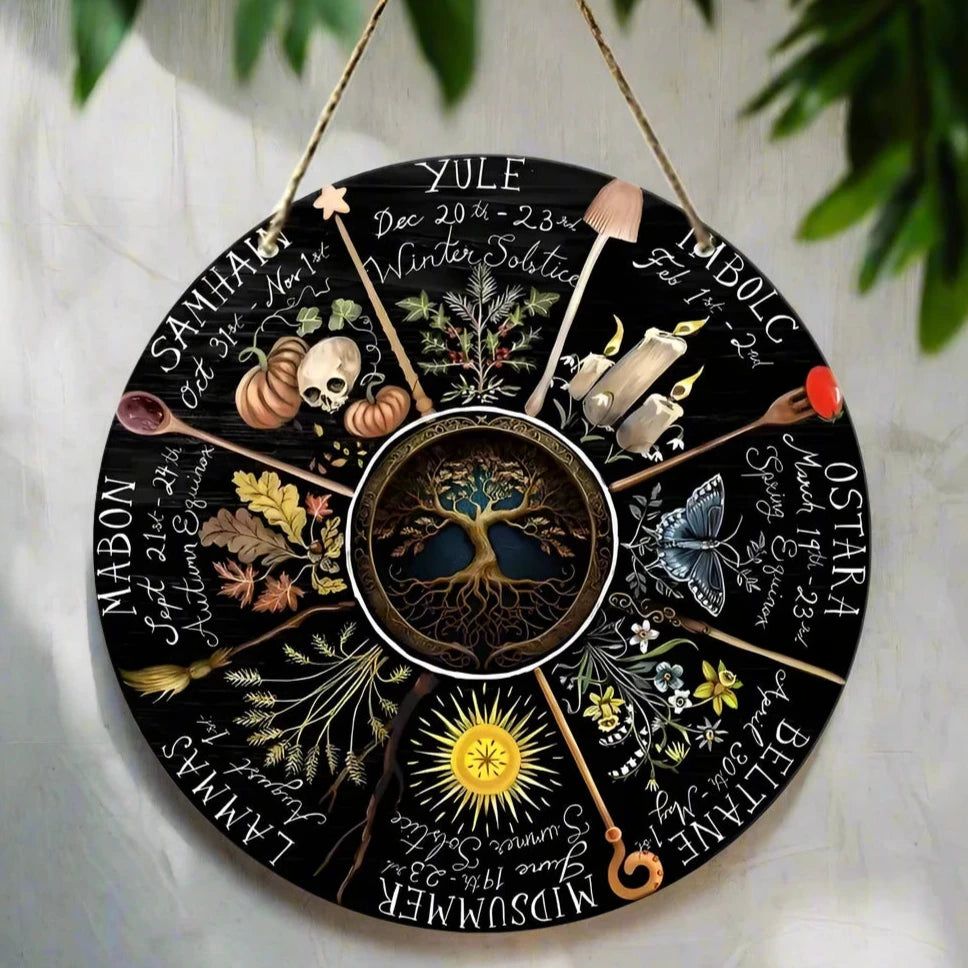 Magical Wheel of Year Pagan Festival Sign Pagan Calendar Wooden Sign-MoonChildWorld