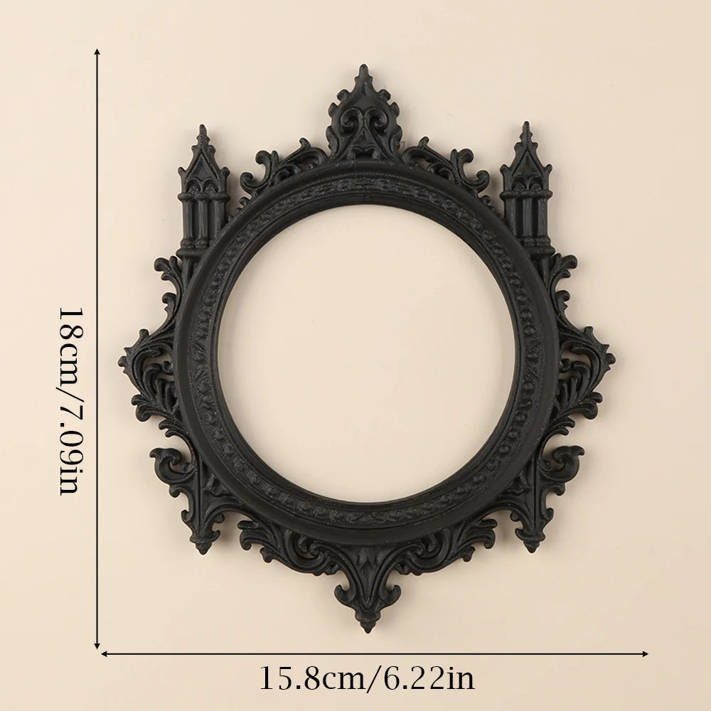 Gothic Carved Round Decorative Mirror Frame Halloween Wall Decoration