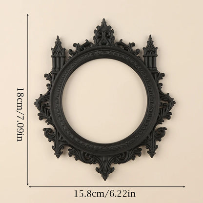 Gothic Carved Round Decorative Mirror Frame Halloween Wall Decoration