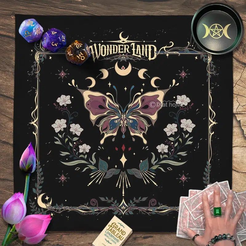 Moon Phase Butterfly Tarot card Tablecloth Wicca Table Cloth Pagan Altar Cloth-MoonChildWorld