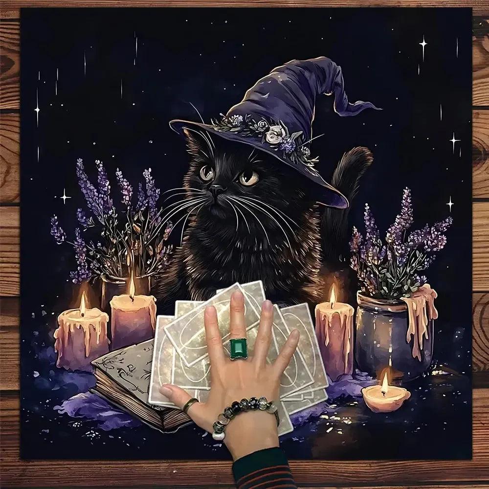 Magic Black Cat Wicca Altar Cloth Witchy Tarot Cloth for Reading Divination Witch Home Decor-MoonChildWorld