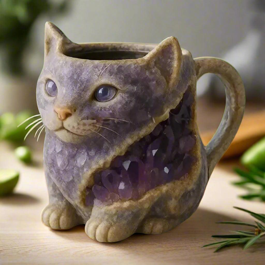 Mineral Crystal Resin Cat Coffee Cup - Creative Cat Lover Coffee Mug - Witchy Cat Mug-MoonChildWorld