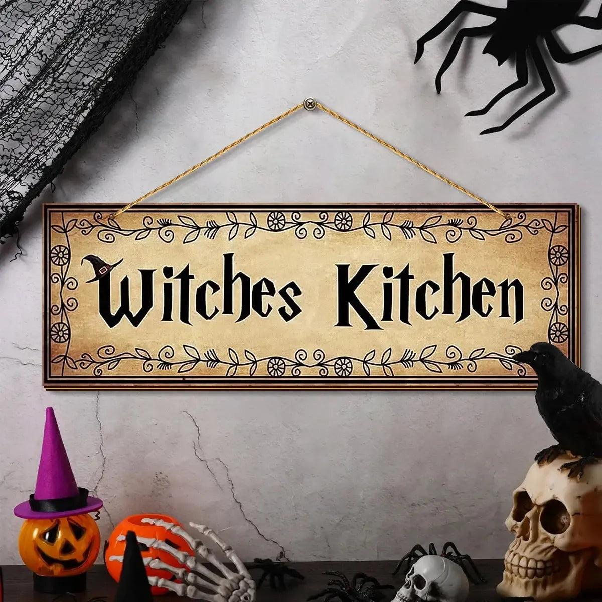 Halloween Hanging Decoration - Gothic Welcome Sign - Halloween Wooden Sign for Witches Kitchen Decor-MoonChildWorld