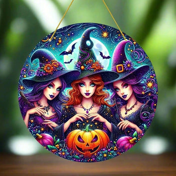 Spooky Witch Suncatcher Halloween Acrylic Round Sign