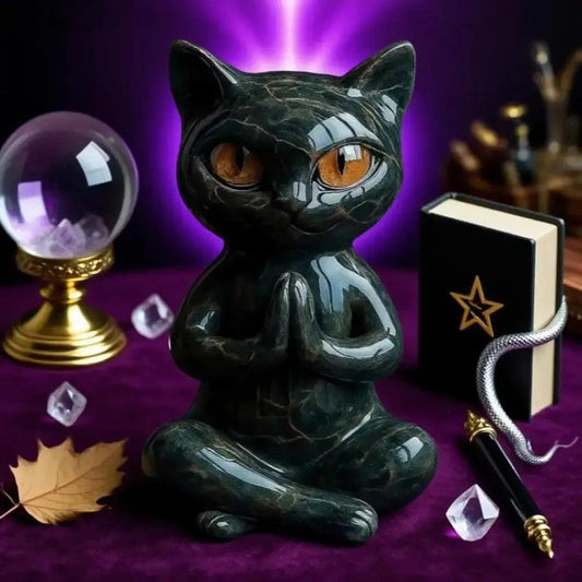 Meditation Black Cat Statue Yoga Black Cat Figurine Witchy Resin Sculpture for Halloween Decoration