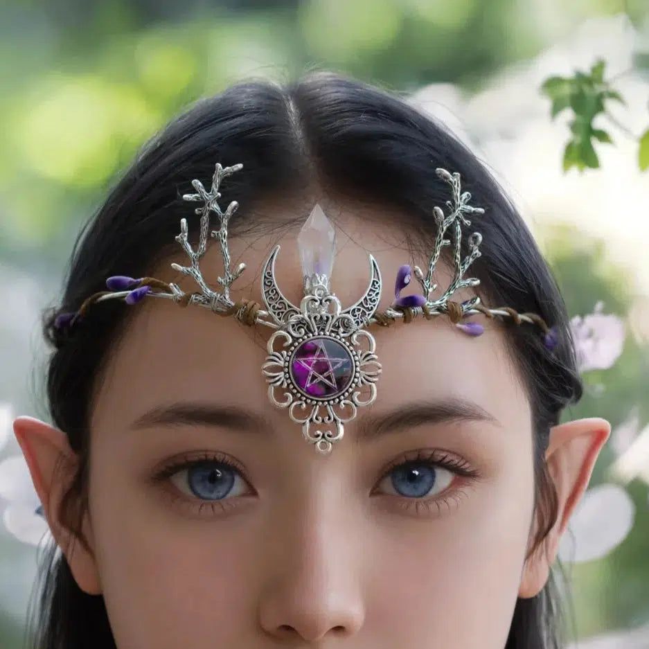 Wiccan Symbol Tiara Elf Crown Mystical Witch Hair Accessories-MoonChildWorld