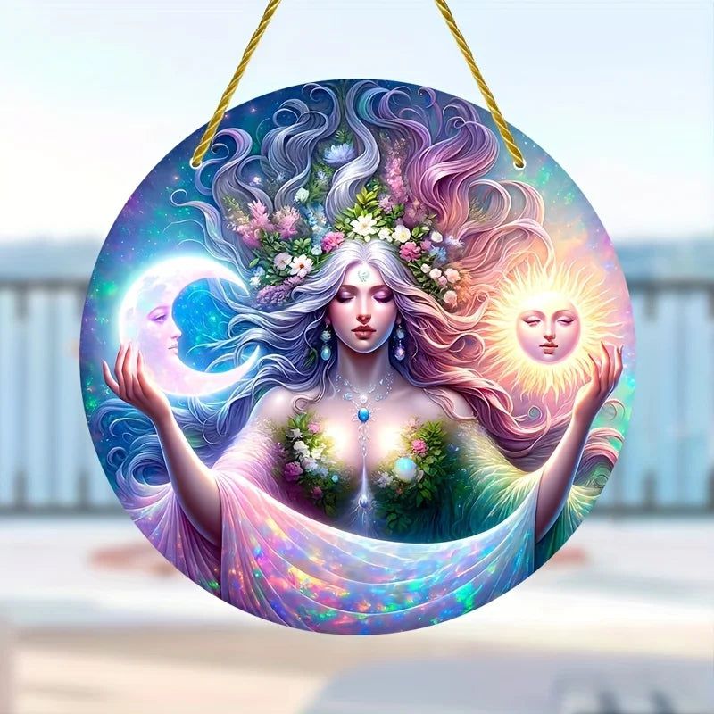 Gaia Goddess Suncatcher Wicca Pagan Acrylic Round Sign Mother Earth Suncatcher-MoonChildWorld