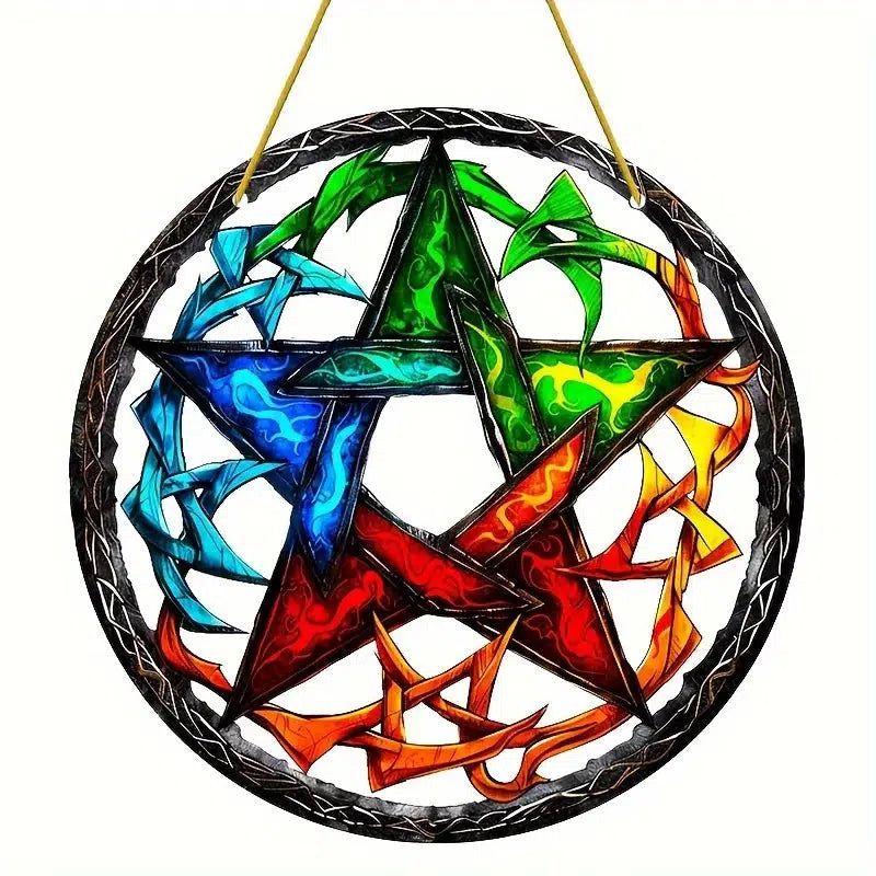 Wicca Pentagram Suncatcher Witchcraft Acrylic Sign Window Hanging-MoonChildWorld