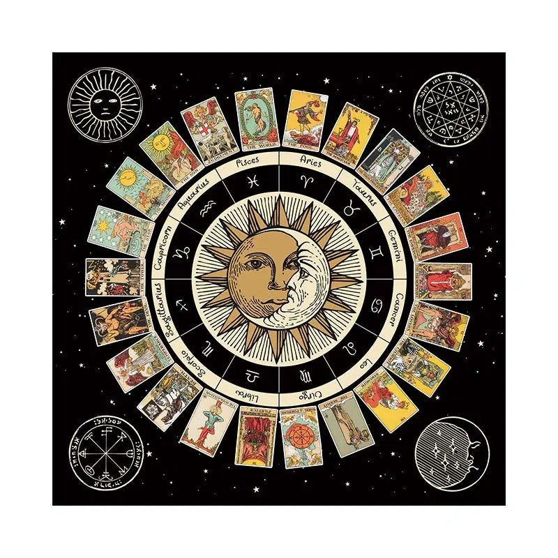 Wicca Tarot Card Tablecloth Pagan Altar Cloth Wheel of the Zodiac Astrology Tablecloth-MoonChildWorld