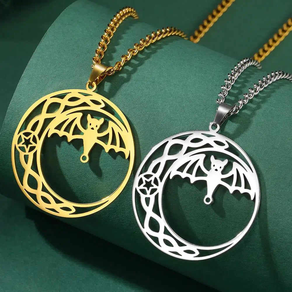 Crescent Moon Bat Witchy Necklace Celtics Knot Gothic Jewelry-MoonChildWorld
