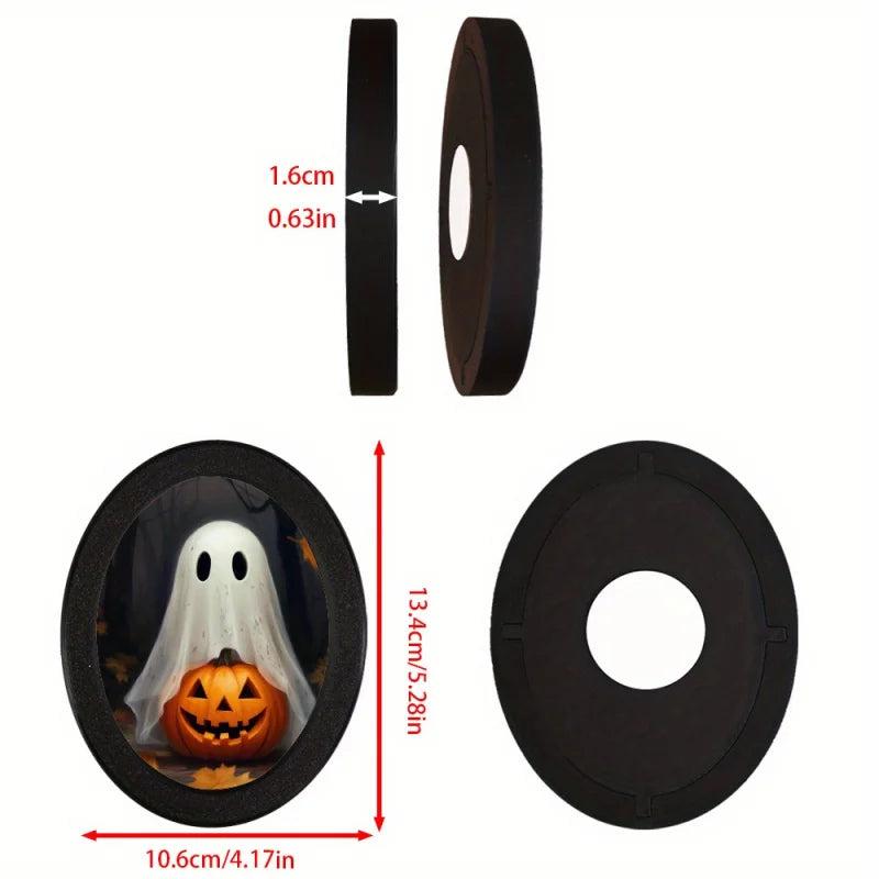Spooky Ghost with Pumpkin Wooden Oval Frame - Gothic Oval Wall Art Halloween Wall Decoration-MoonChildWorld