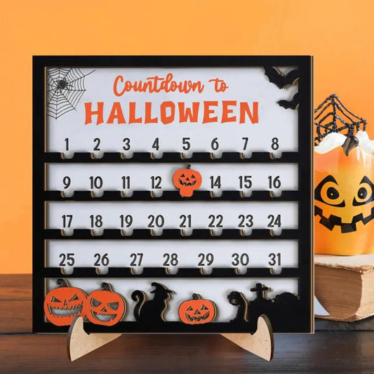 3D Halloween Countdown Wooden Ornament - Witch Decoration for Halloween Season