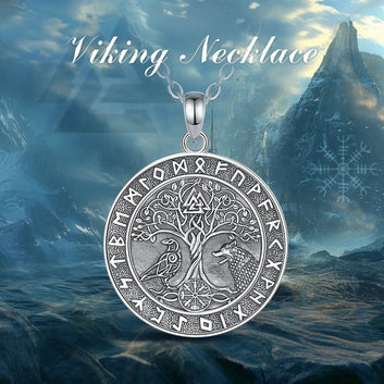 Viking Wolf Crow Necklace Compass Tree of Life Runes Pagan Jewelry