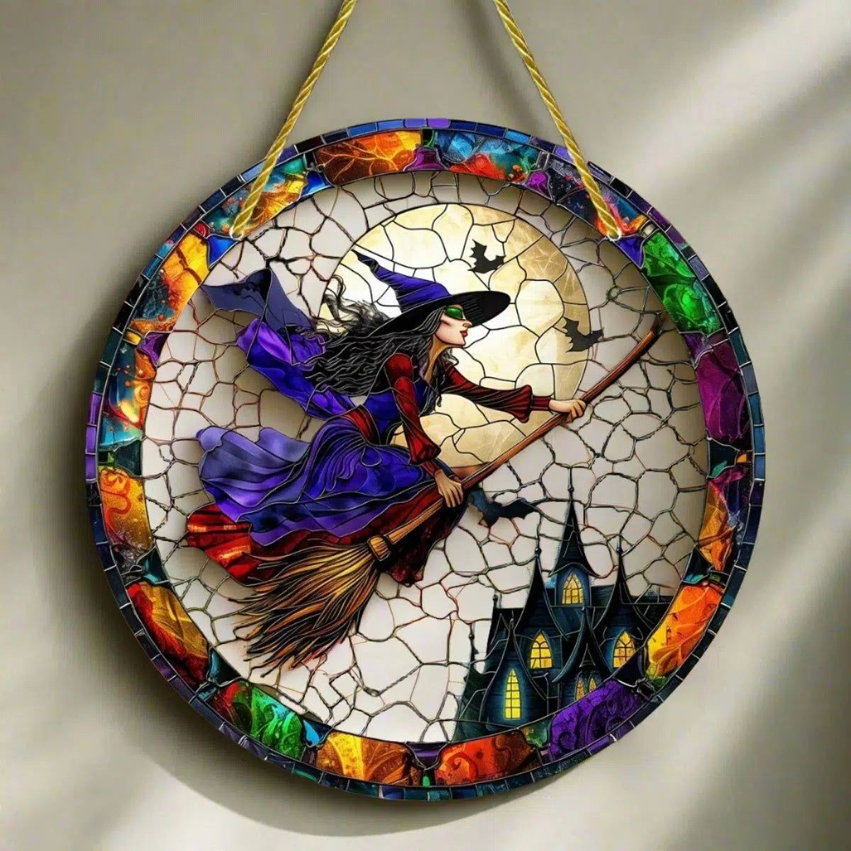 Halloween Witch Suncatcher Gothic Acrylic Round Sign Witch Window Hanging Decor-MoonChildWorld