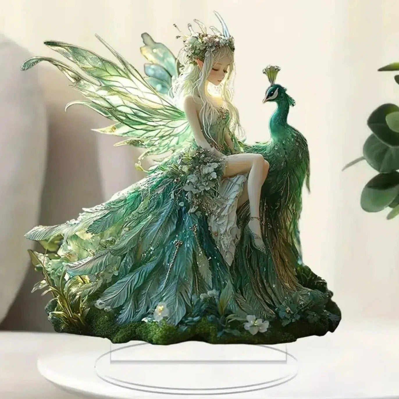 Fairy Elf 2D Flat Acrylic Table Ornament Green Elves Desk Ornament Pagan Home Decor-MoonChildWorld