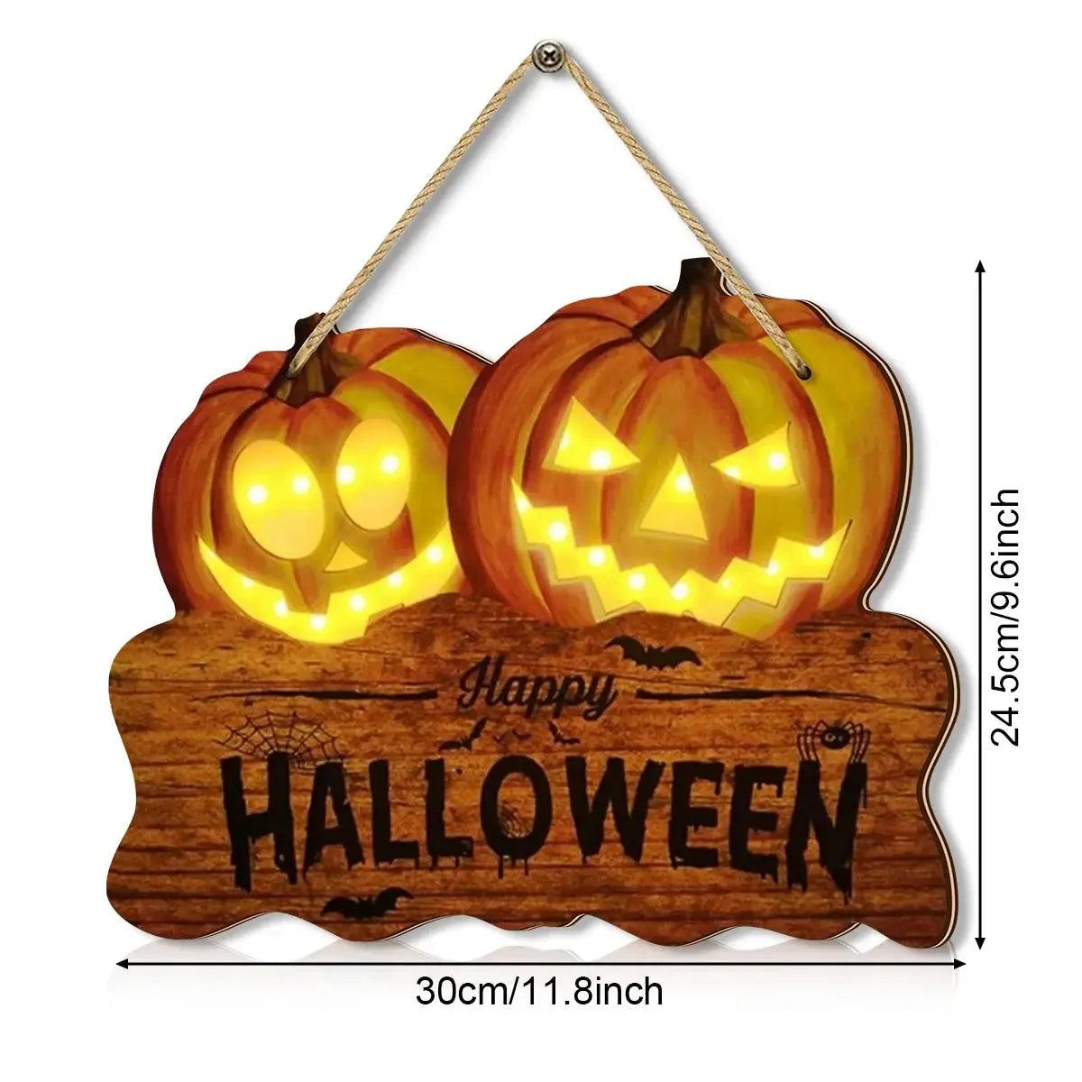 Wooden Halloween Sign with Pumpkin Jack o' Lanterns - Witch Home Decoration-MoonChildWorld