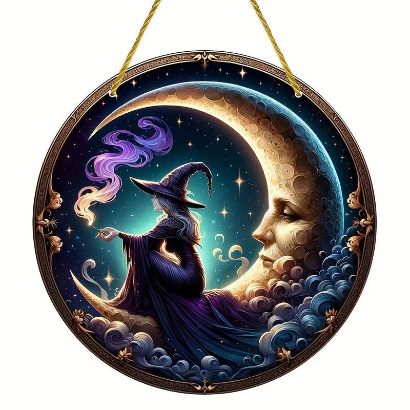 Magic Witch on the Moon Window Hanging Witch Acrylic Sign-MoonChildWorld