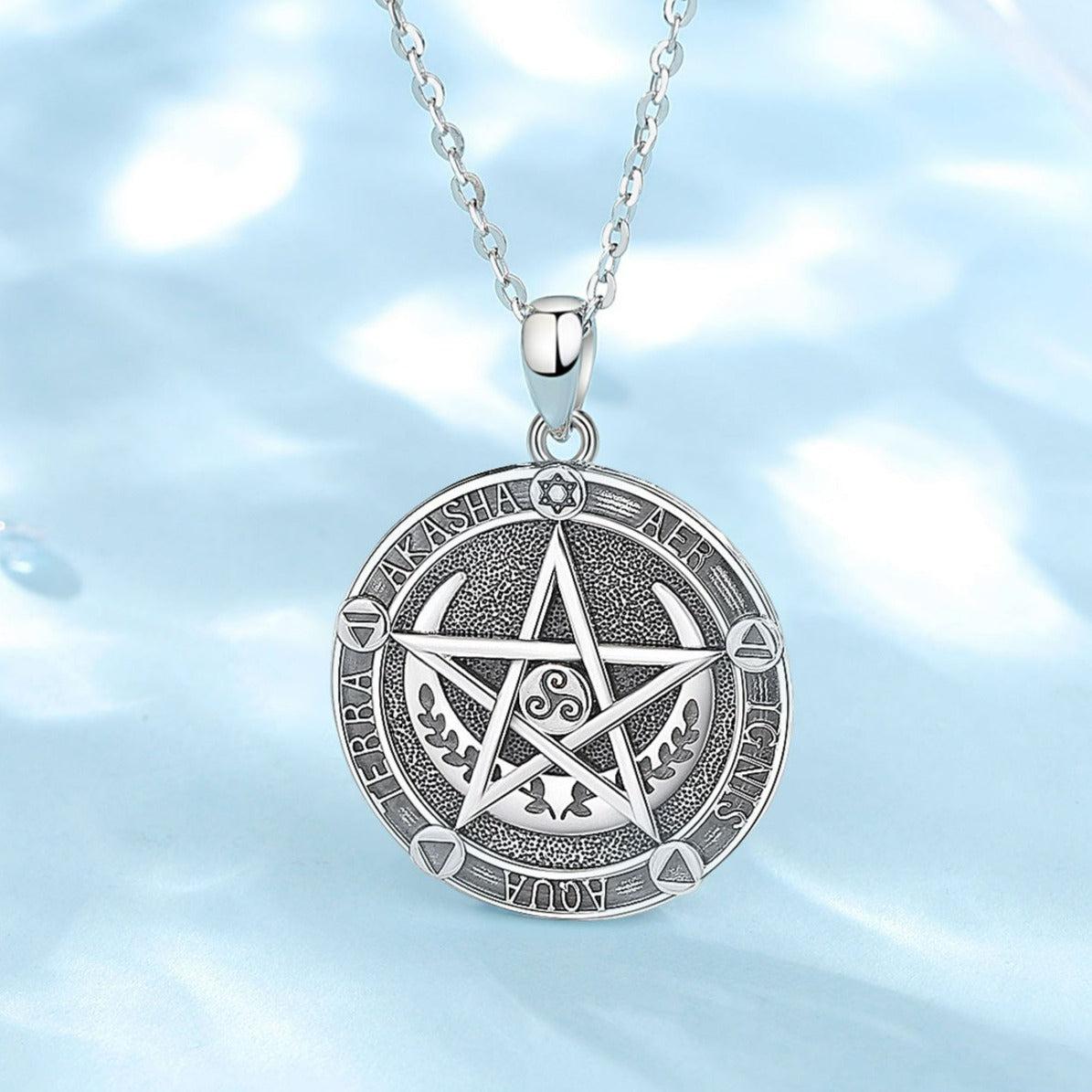 Witch Pentagram Moon Necklace Wiccan Jewelry-MoonChildWorld