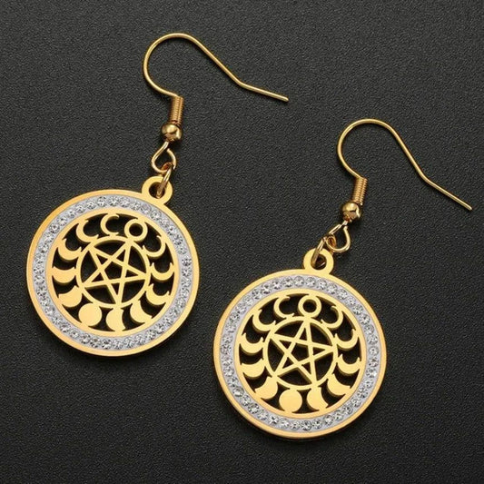 Witchcraft Pentacle Moon phases Earrings