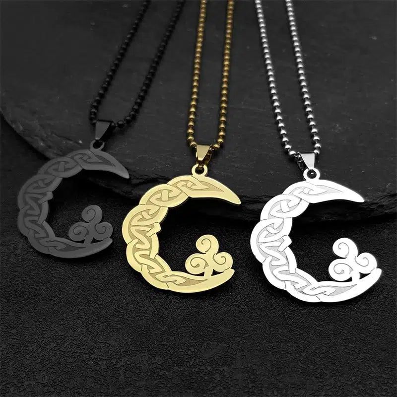 Crescent Moon Triskele Witch Necklace Celtic Triple Spiral Triskele Jewelry-MoonChildWorld