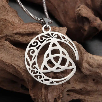 Celtic Knot Crescent Moon Triquetra Necklace-MoonChildWorld