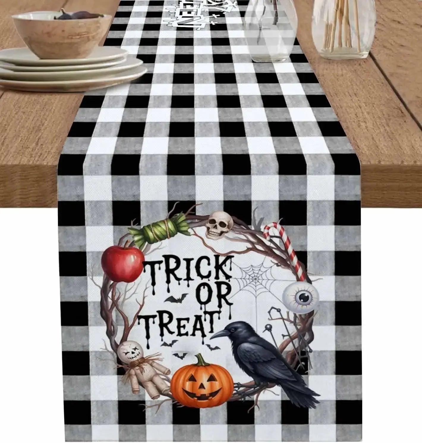 Halloween Table Runner - Trick or Treat Black Raven Spooky Table Runner for Gothic & Witchy Home Decor-MoonChildWorld