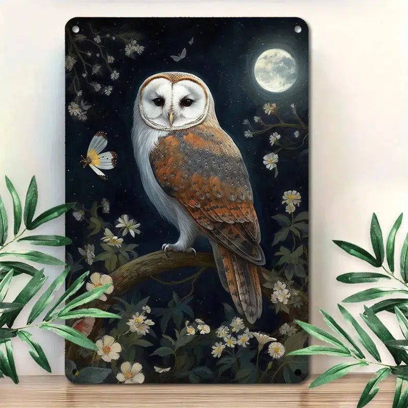 Mystic Owl Metal Wall Art Moon Owl Metal Sign Witchy Wall Decor-MoonChildWorld