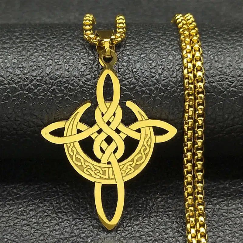 Crescent Moon Witch Knot Necklace Celtic Knot Jewelry-MoonChildWorld