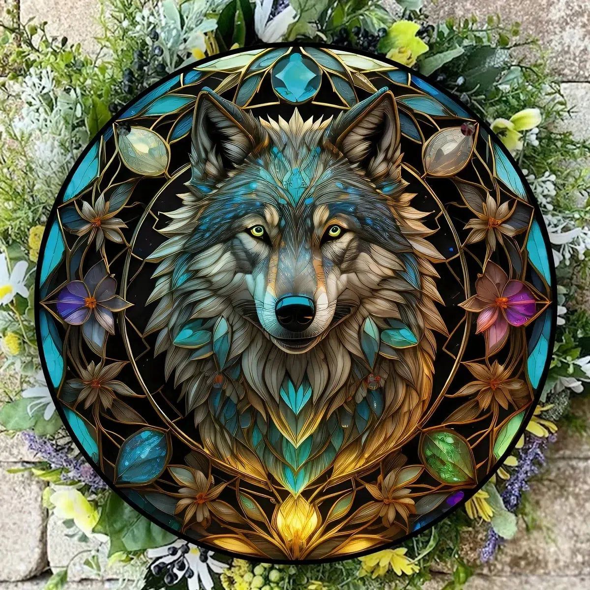 Spirit Wolf Suncatcher Witchy Acrylic Round Sign-MoonChildWorld