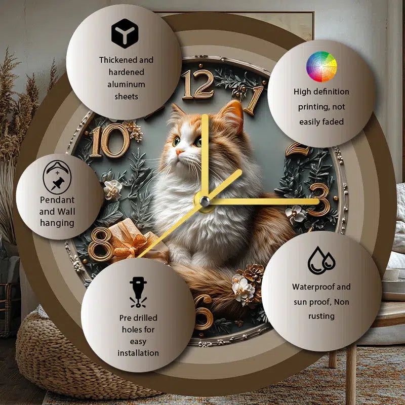 Persian Cat Wall Clock for Cat Lovers Christmas Decorations-MoonChildWorld