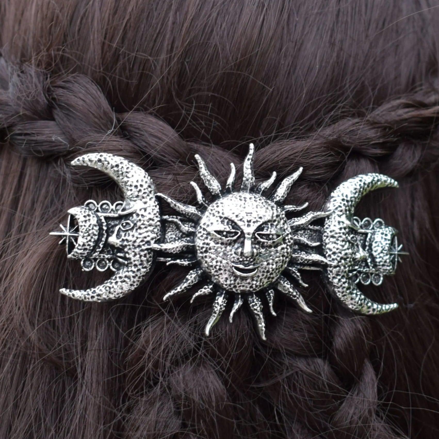 Triple moon and sun Gothic Witch Celtic Hair Clip Witchy Barrette Hair Accessories